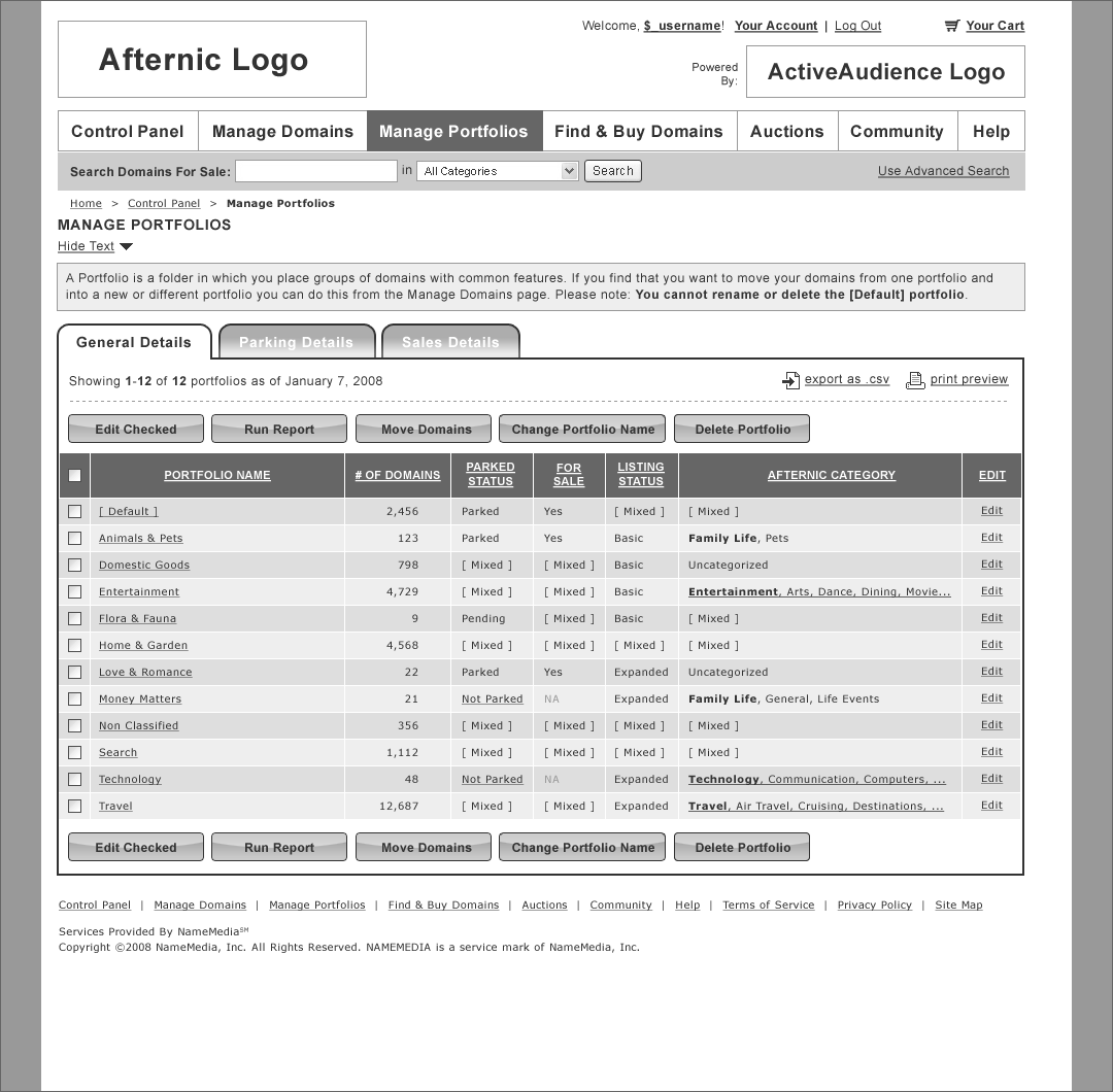 Afternic - Manage Portfolios