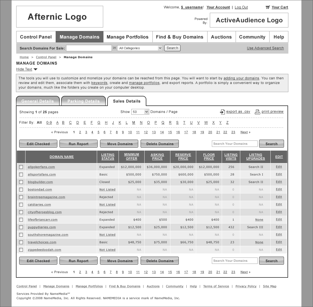 Afternic - Manage Domains