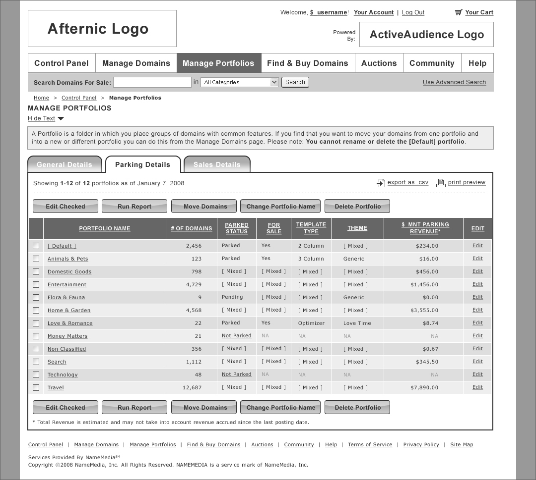 Afternic - Manage Portfolios
